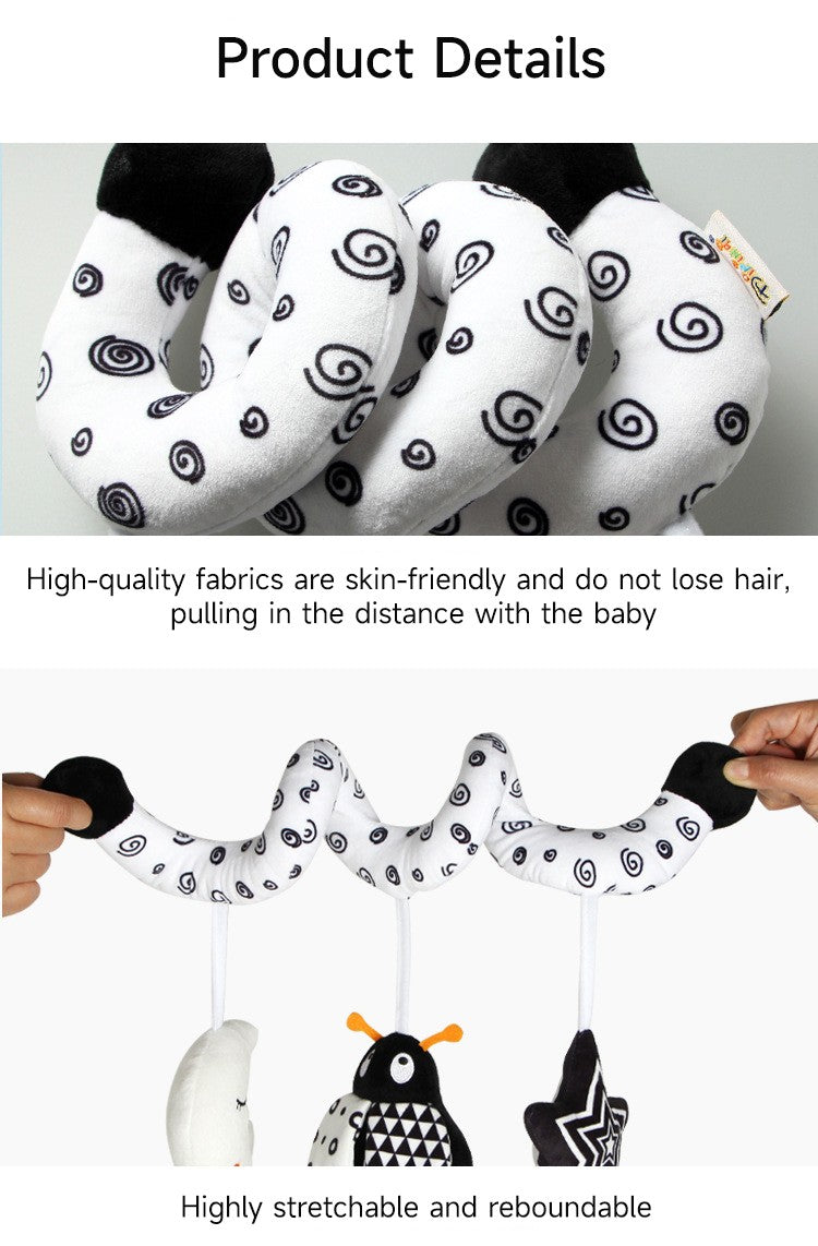 Baby Black And White Animal Hanging Toys Car Seat  Baby Spiral Activity Hanging Toys Plush Zoon Music BB Squeaker Rattles Gift