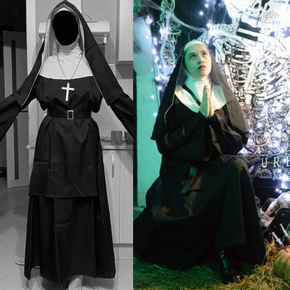 Nun Dress Halloween Costume for Women Scary Cosplay Mary Priest Dresses