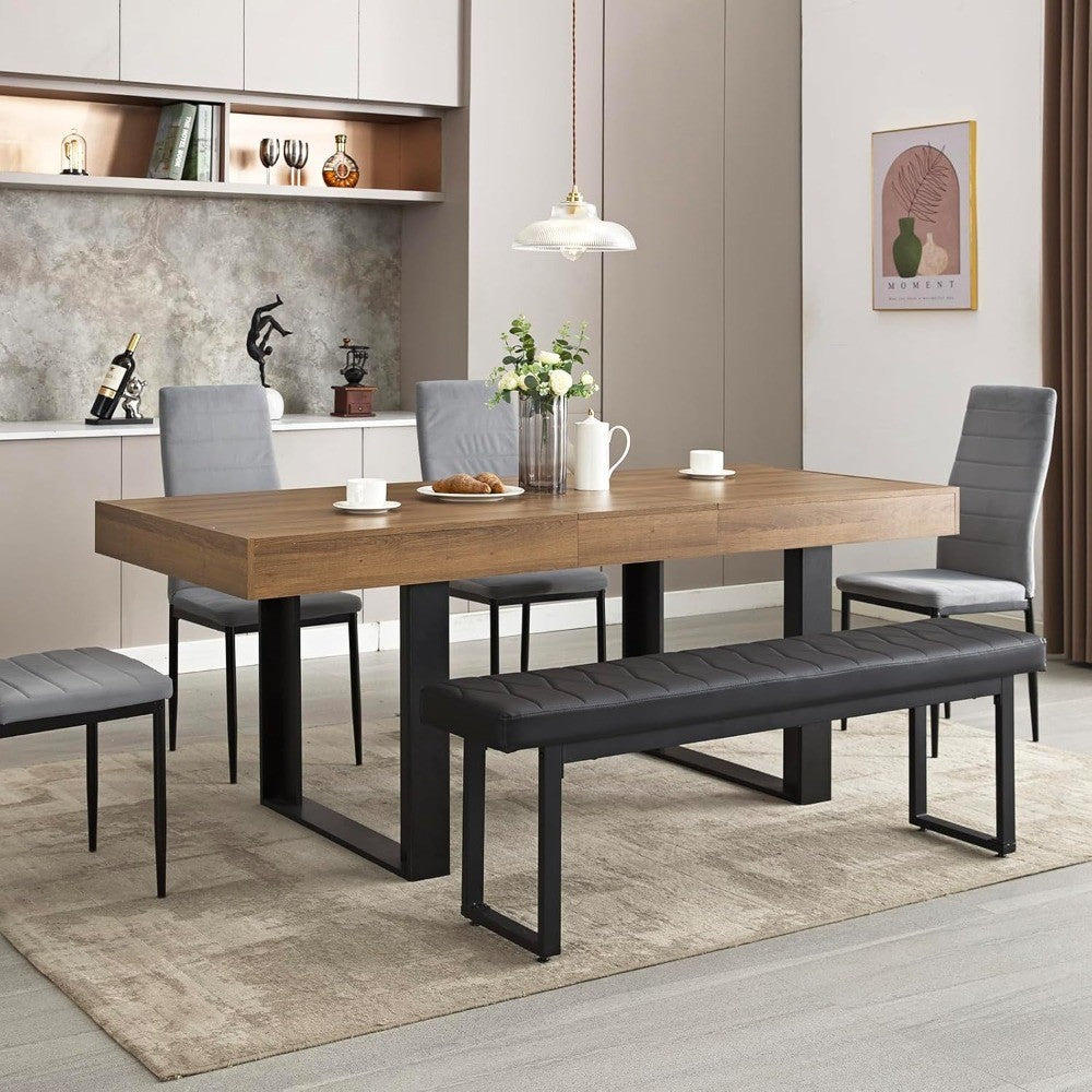 63”-79” Extendable Dining Room Table, Modern Farmhouse Wooden Kitchen Table, Long Expandable Dining Table for 6 8 10
