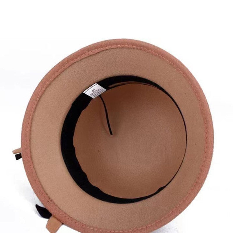 Flat Top Fedoras Hats for Women Solid Color Imitation Woolen Jazz Cap Elegant British Wide Brim Ladies Caps Bowler Hats Fedora