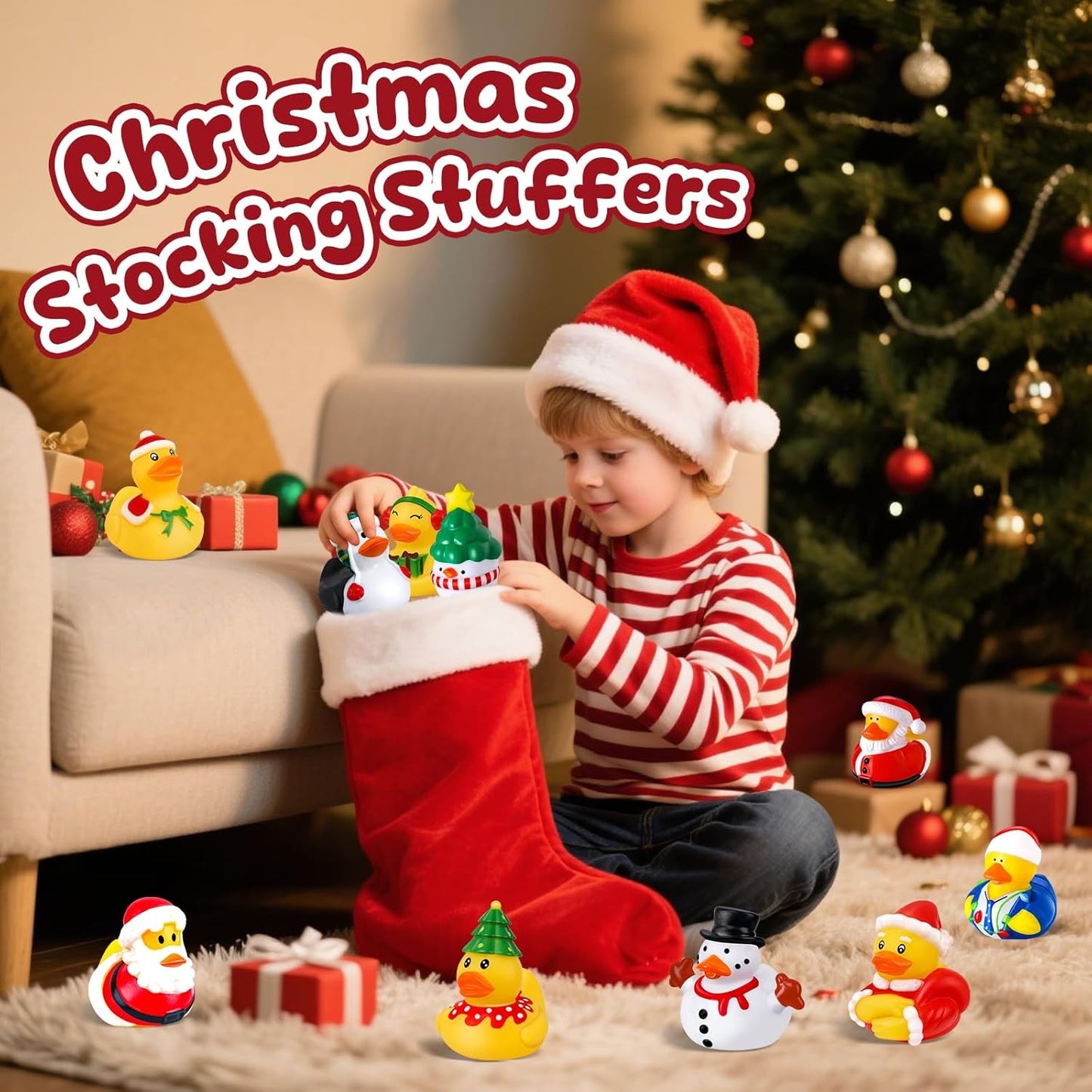 12-100pcs Christmas Rubber Ducks Bulk?Jeep Duckies Toys for for Kids Christmas Decor, Xmas Stocking Stuffers, Gift Exchange