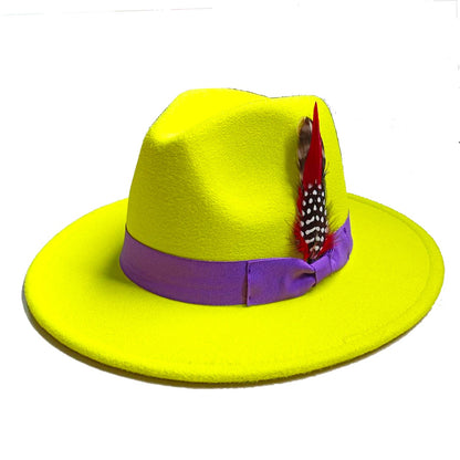 Leather Pink Fedora Wide brimmed Jazz Hat Autumn/Winter Classic Elegant Panama Hat Gentleman Hat Wholesale Sombrero