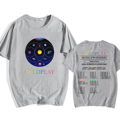 Cold-play Music of The Spheres World Tour 2025 Tshirts Cotton Tees Heavy Mental Fashion Graphic T-shirt Short Sleeve Unisex Tops