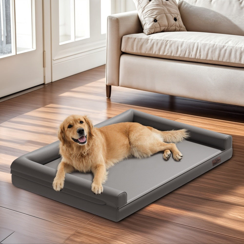 Cama Ortopédica para Cães M-XXL Almofadada em Couro de Microfibra Sofá para Cães de Estimação Impermeável Cama Calmante com Capa Removível Fácil de Limpar