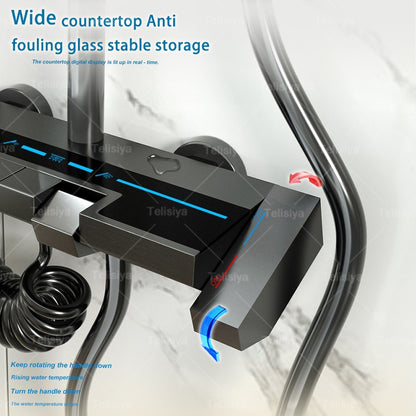Conjunto de Chuveiro para Banheiro com Botões de Piano, Luz Ambiente, Display Digital, Pressurização e Ducha de Teto