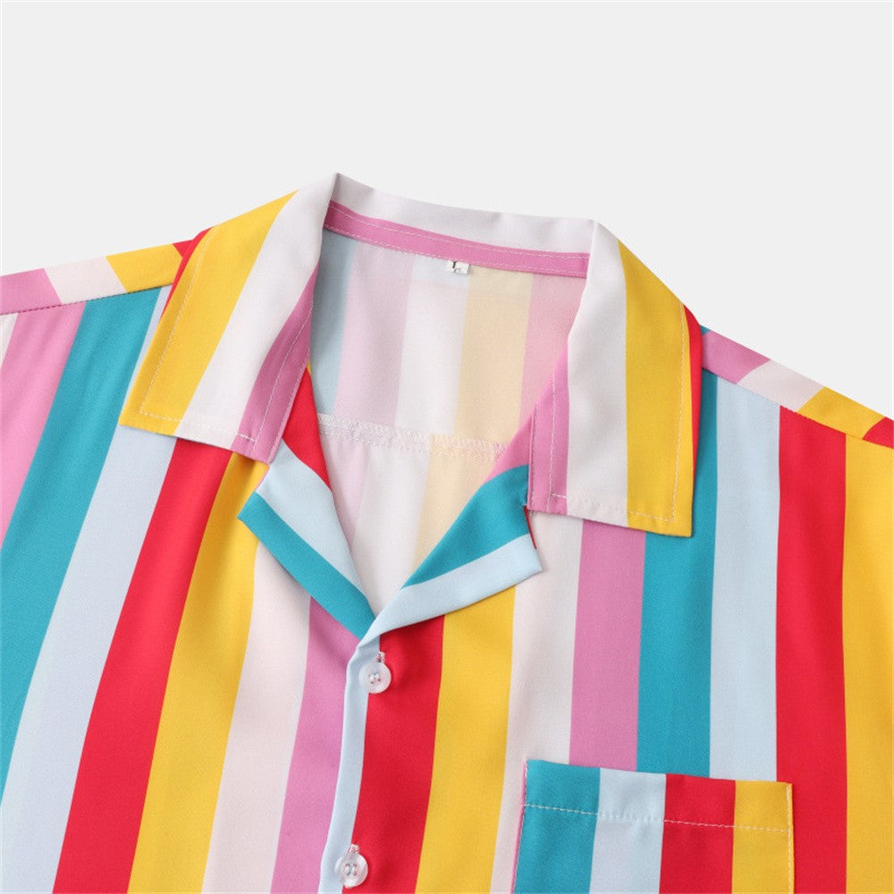 Summer Men Stripe Casual Shirts Hawaiian Beachwear Streetwear Fashion 3d Print Short Sleeve Holiday Imported Clothing Floral