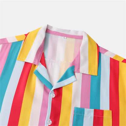 Summer Men Stripe Casual Shirts Hawaiian Beachwear Streetwear Fashion 3d Print Short Sleeve Holiday Imported Clothing Floral