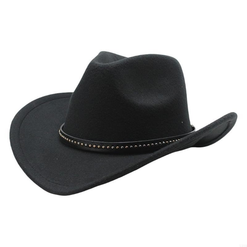 L5YA Elegant Homburg Hat with Unique Ethnic Band Flat Wide Brimmed Hat Surprise Gifts Headwear for Vacation Photo Props