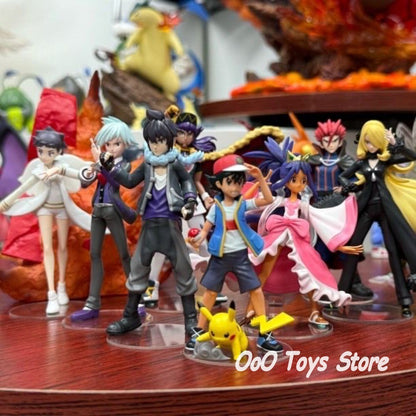 Action Figures Anime Pokémon Os Oito Grandes Mestres - Estátua de PVC Colecionável - Brinquedos Infantis de 7-9cm
