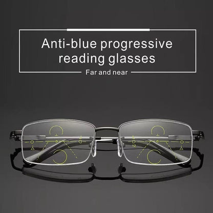 Progressive Men's Eyeglasses Frame Multifocal Reading Glasses Anti Blue Light Eyewear Near Far Sight Glasse escuadras de metal+4