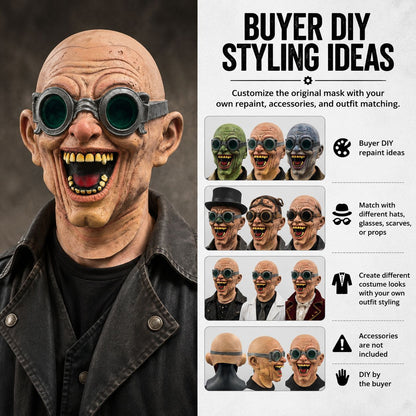 Halloween Scary Latex Mask Old Man Cosplay Head Cover Funny Bald Grandpa Prop with Goggles for Carnival Party