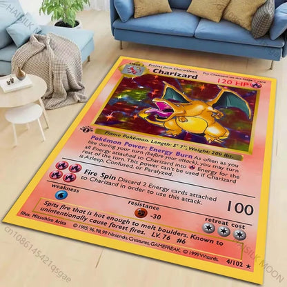 MINISO Pokemon Card Pikachu Charizard Print Playful Rug Vibrant Gaming Mat for Living Room Bedroom Sofa Area Home Decor Doormat