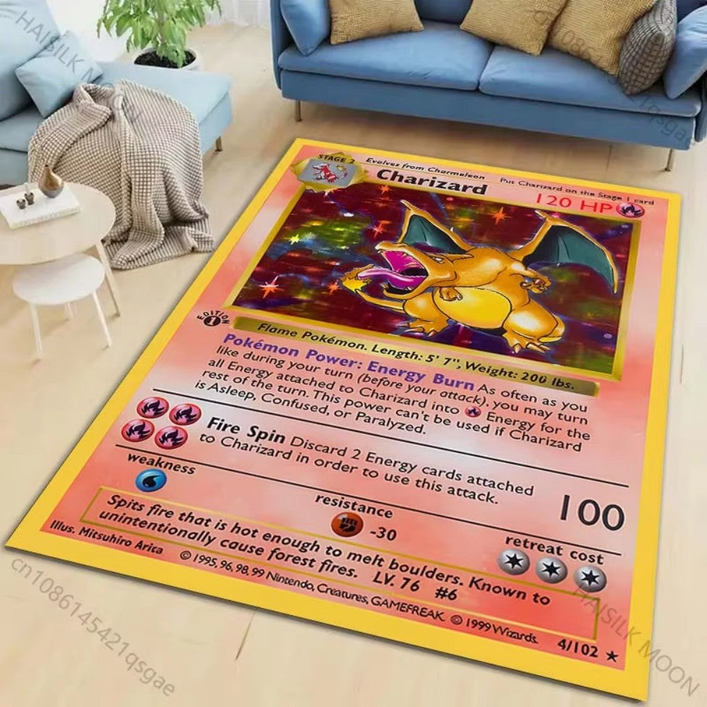 MINISO Pokemon Card Pikachu Charizard Print Playful Rug Vibrant Gaming Mat for Living Room Bedroom Sofa Area Home Decor Doormat