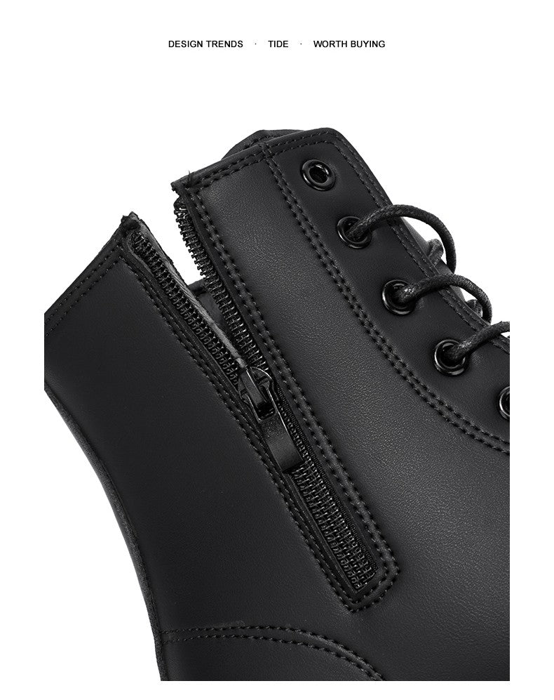 Large-size Autumn High-top Versatile Black Shoes, Men's Outdoor Anti-slip and Wear-resistant Casual Leather Boots