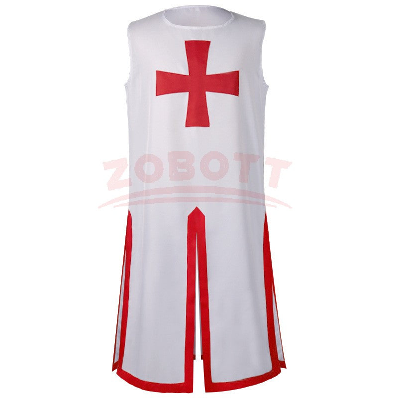 Men's Medieval Templar Knight Surcoat Set Renaissance Warrior Tunic Cloak with Belt Halloween Cosplay Outfit