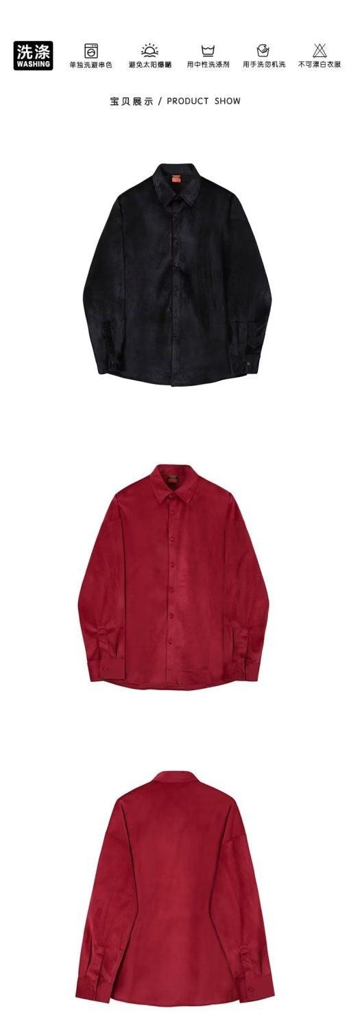 Vintage Polo Neck Simplicity Shirt Tops Spring Autumn New Long Sleeve Solid Youth Loose Trend Blouse Fashion Korean Men Clothing