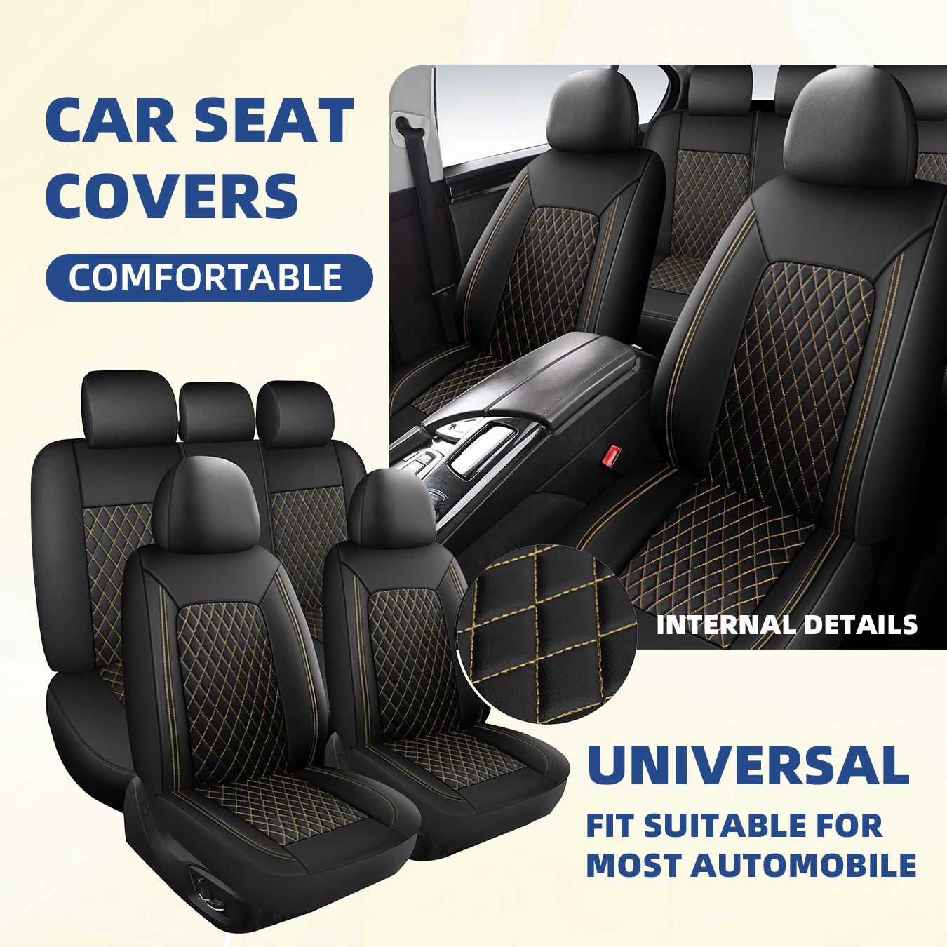 Conjunto Completo de Capas de Assento de Carro Universais para SUV Sedan Van - Banco Traseiro Dividido Dianteiro Proteção Interna Automotiva 0910