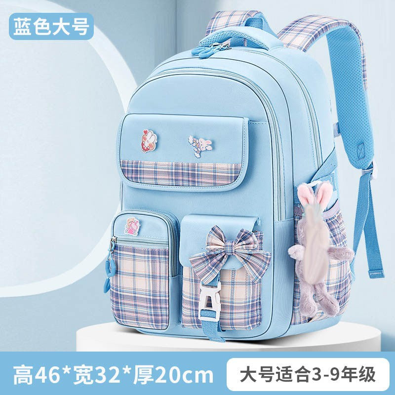 Protecting The Spine Ergonomics Elementary School Students Girls Checkered Backpack Large Capacity Lightweight Waterproof