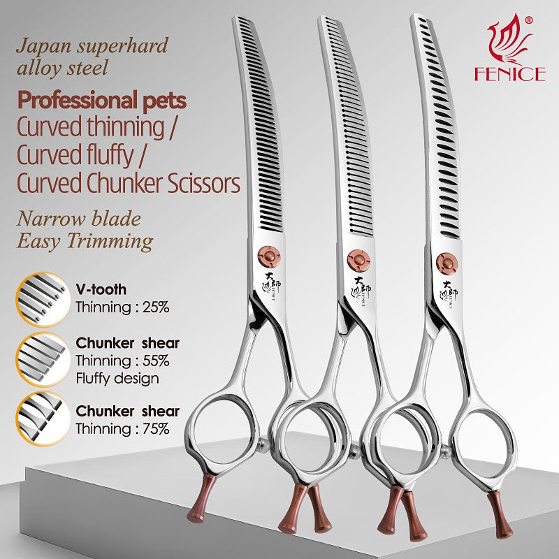 Fenice ZB Profissional 6.5/7.0 Polegadas JP440C Tesoura Curva Fluffy/Desbastadeira para Tosa de Cães para Tosadores/Uso Familiar