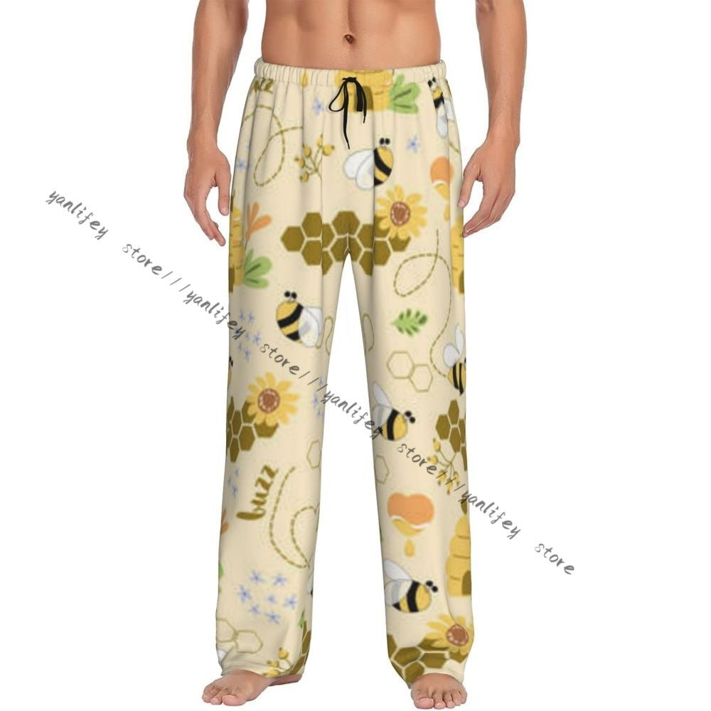 Sweet Honey Cute Bees Hive Flower Mens Pajamas Pyjamas Pants Lounge Pants Sleep Bottoms