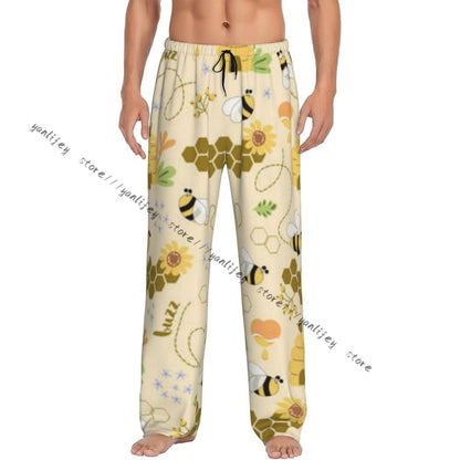 Sweet Honey Cute Bees Hive Flower Mens Pajamas Pyjamas Pants Lounge Pants Sleep Bottoms