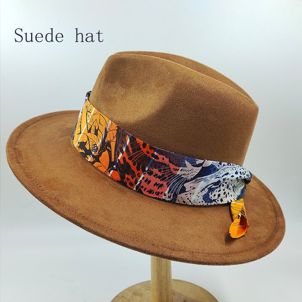 Chapéu Fedora Pintado à Mão Masculino e Feminino Chapéu Panamá Moda Primavera Outono com Pena Envolta Chapéu Fedora de Lã com Aba Grande