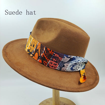 Chapéu Fedora Pintado à Mão Masculino e Feminino Chapéu Panamá Moda Primavera Outono com Pena Envolta Chapéu Fedora de Lã com Aba Grande