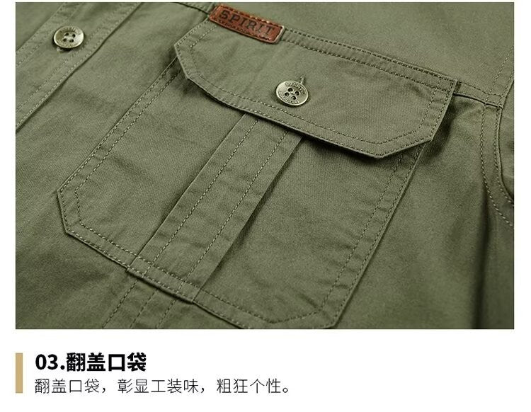 New Summer Men's Short Shirt Korean Casual Oversized Navy Blue Cargo Shirt Classic Retro Men Clothing Outdoor Sports Durable Top