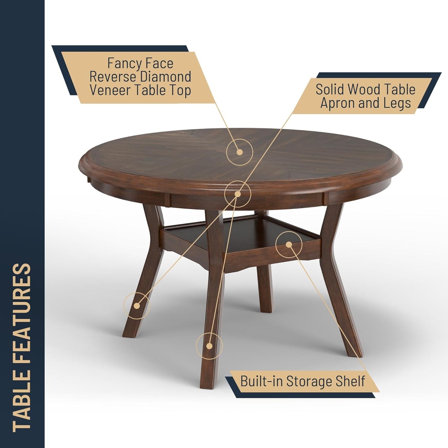5-Piece Round Dining Set, 47-Inch Table & 4 Chairs, Cherry Finish