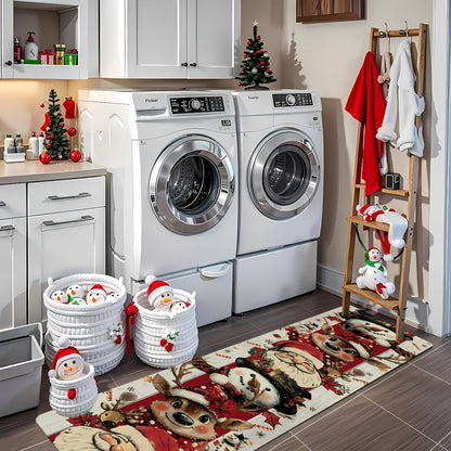 VIKAMA Christmas Reindeer and Snowman Pattern Non-Slip Living Room, Hallway, and Kitchen Runner Decorative Rug Home Decor