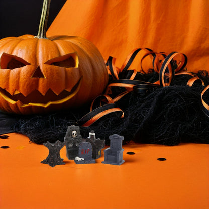 12pcs Mini Resin Figures Spooky Graveyard Decorations Miniature Tombstones Coffin Props For Indoor Outdoor Halloween Party