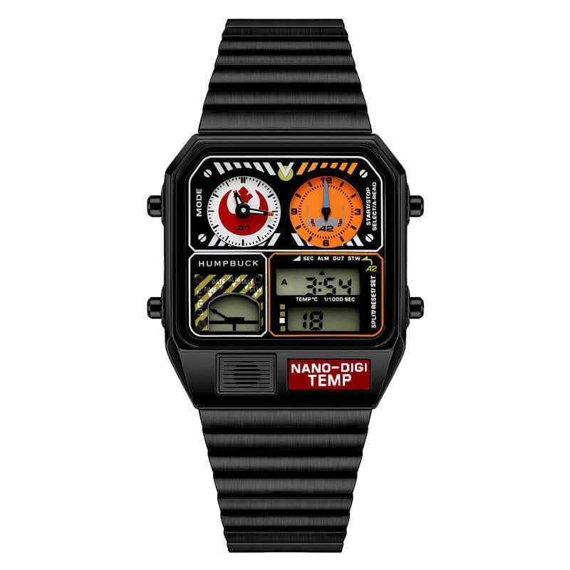 HUMPBUCK DIGITEMP Classic Design Stainless Steel Watches for men with LED Digital Display and Temperature Calendar