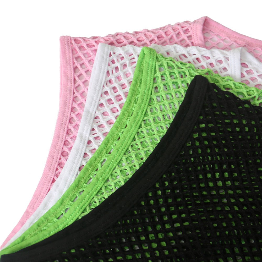 Mens Transparent Fishnet Crop Top Sexy Mesh Hollow Out Tank Tops Gym Fitness Sleeveless Undershirts T-shirts Nightclub Mini Vest