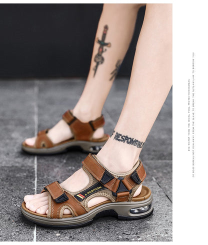 Fashion Men's Sandals Summer Soft Beach Flip Flop Comfortable Genuine Leather Sandals Outdoor Men Roman Sandals Size 46