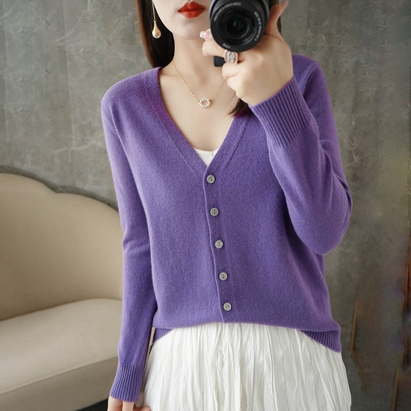 2024 New V-Neck Temperament Small Fragrant Wind Women Loose Sweater Sweater All Sweater Coat Special Offer Cardigan ZHI D035