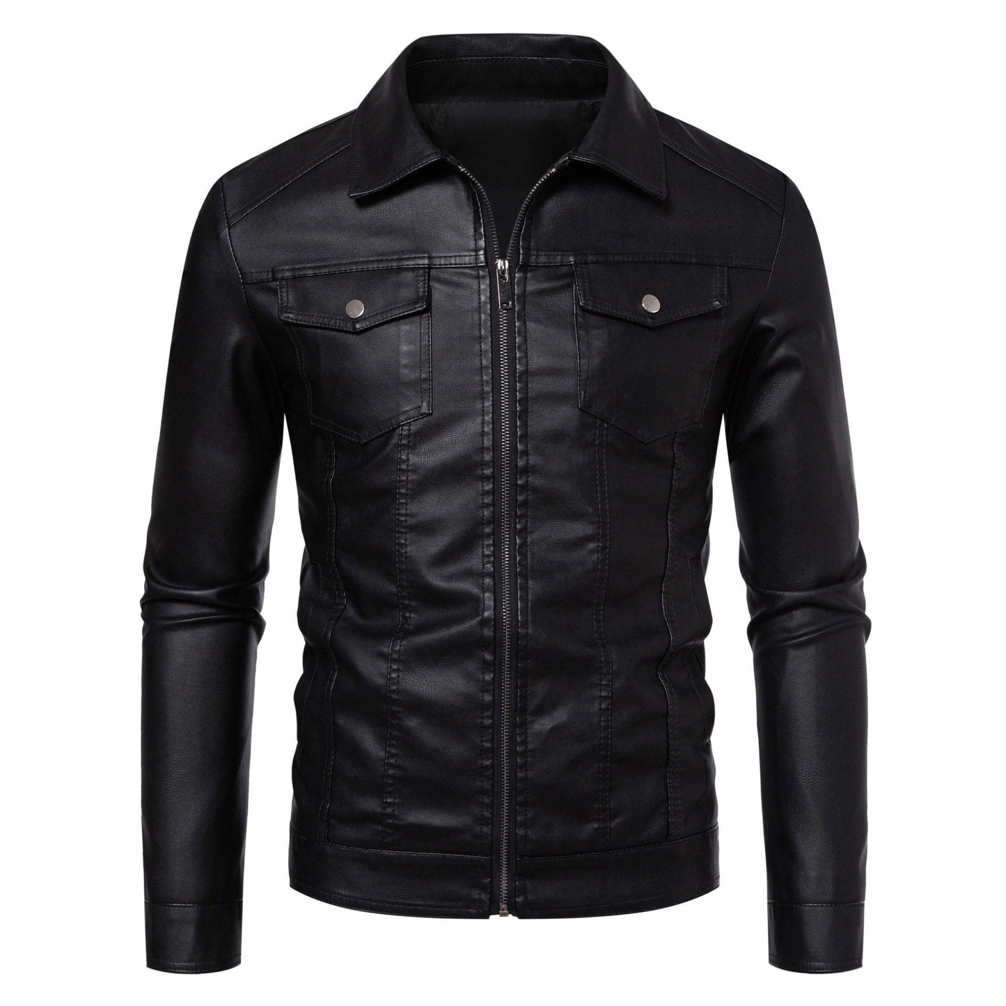 Men's Leather Jacket 2025 New Spring Autumn Winter Korean Style Slim Fit Trendy Fleece Lined Thickened Motorcycle Jacket Men's
