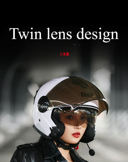 Capacete 3/4 para Motocicleta com Bluetooth, Viseira Dupla, Aprovado pelo DOT, Capacete de Pilotagem para Bicicleta Elétrica e Motocicleta