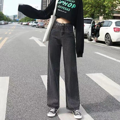 High-waisted Slimming Loose-fit Women's Jeans Stylish Trendy Draped Straight-leg Bell Bottoms Denim