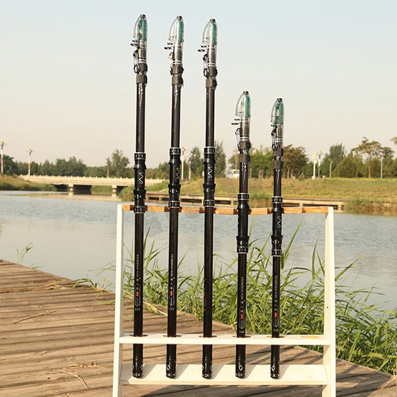 Cana de Pesca Telescópica de Carbono Portátil de 3,0M-4,5M, Vara de Pesca Giratória para Barco, Água Salgada, Água Doce, Surfcasting, Baitcasting