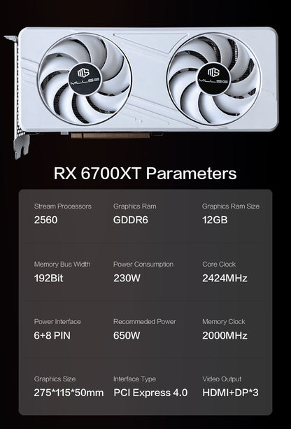 MLLSE AMD RX6700 XT 12GB Graphics Card GDDR6 192Bit PCI-E 4.0×16 6+8Pin Radeon GPU Rx6700XT Gaming Video Card Placa De Video