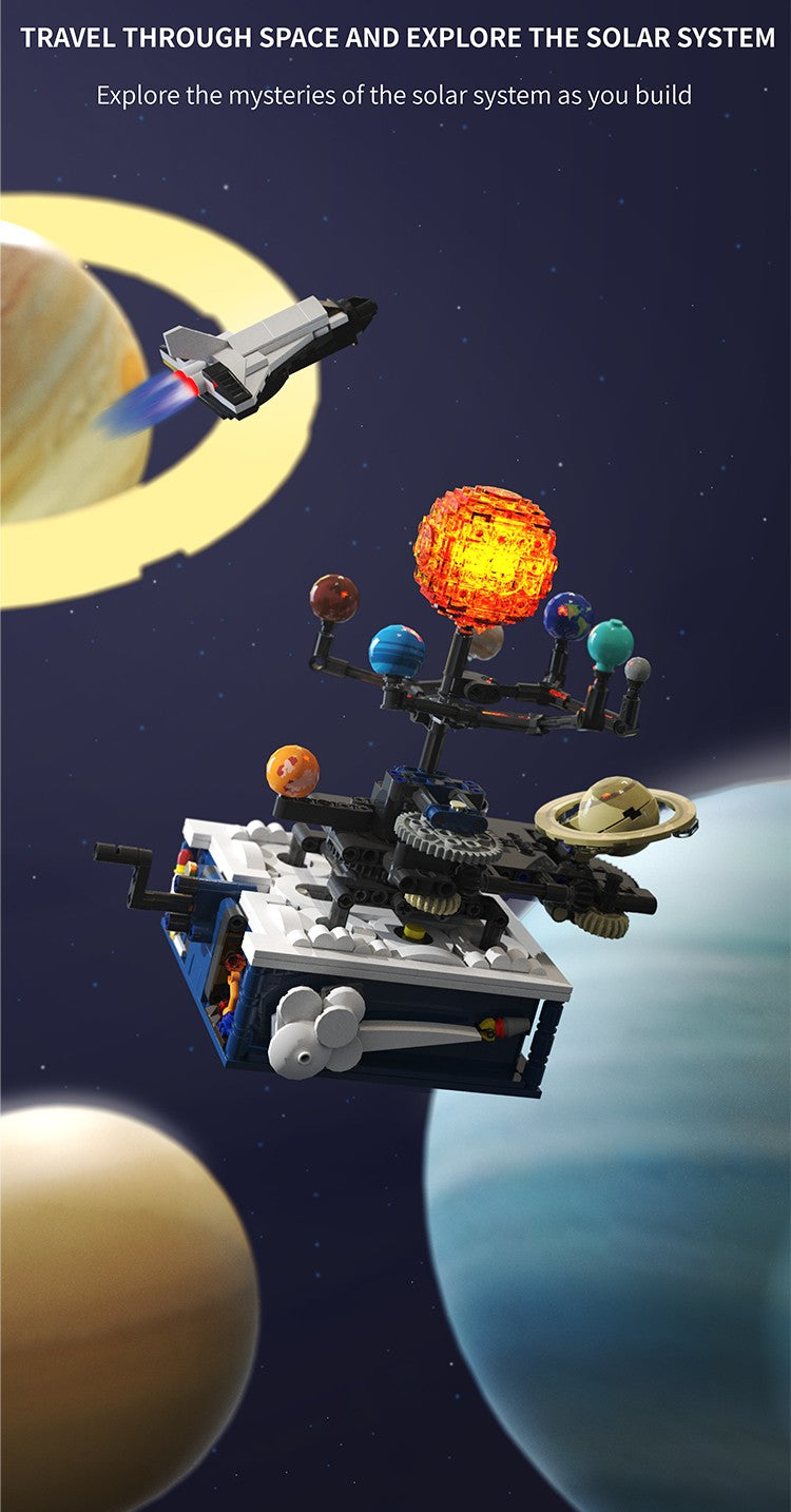 Modelo de sistema solar elétrico Blocos de montar Exploração espacial Equipamento de aprendizado Brinquedo montável rotativo presente para criança estudante