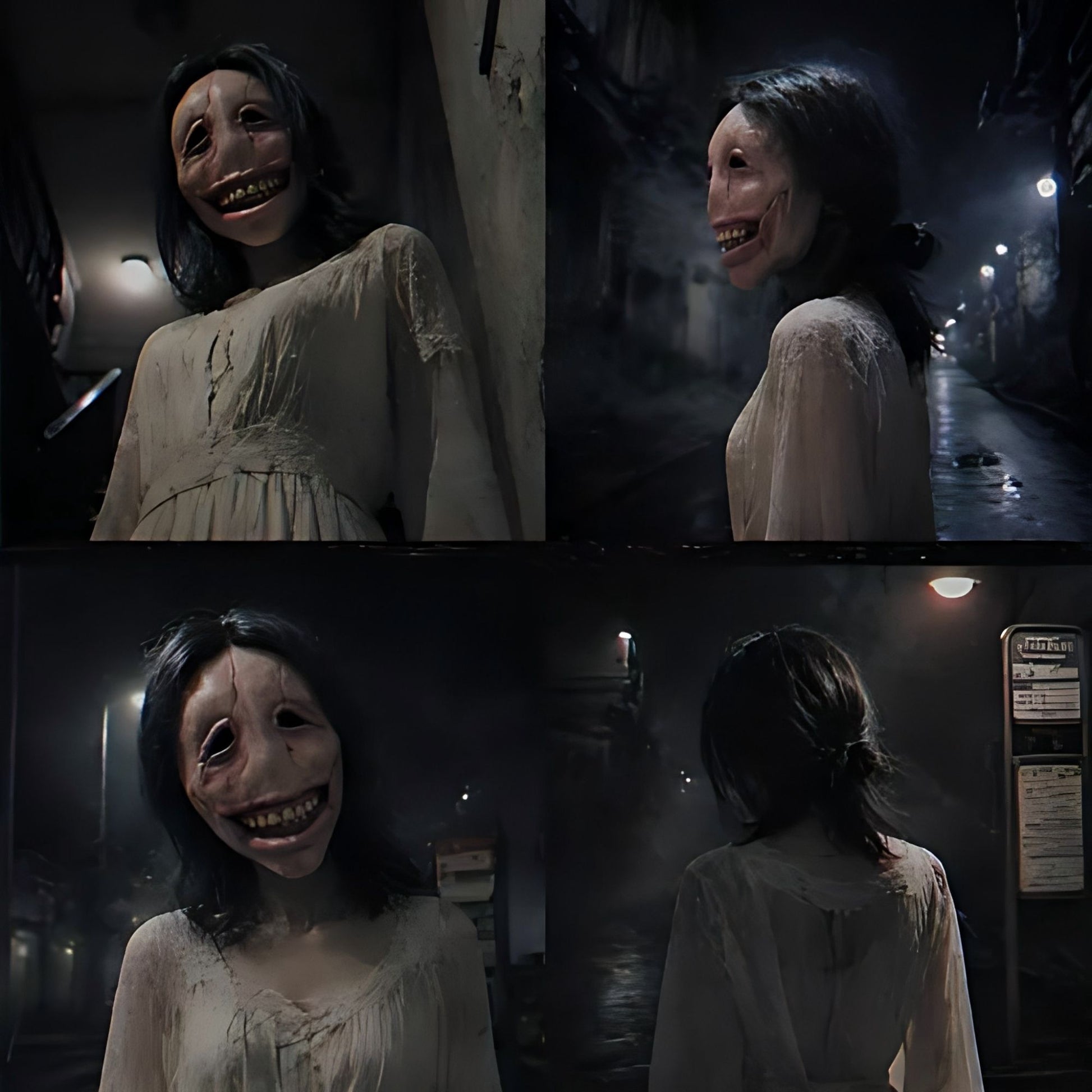 Scary Female Ghost Mask Long Hair Latex Mask Full Face Creepy Smile Halloween Cosplay Horror Party Haunted House Prop