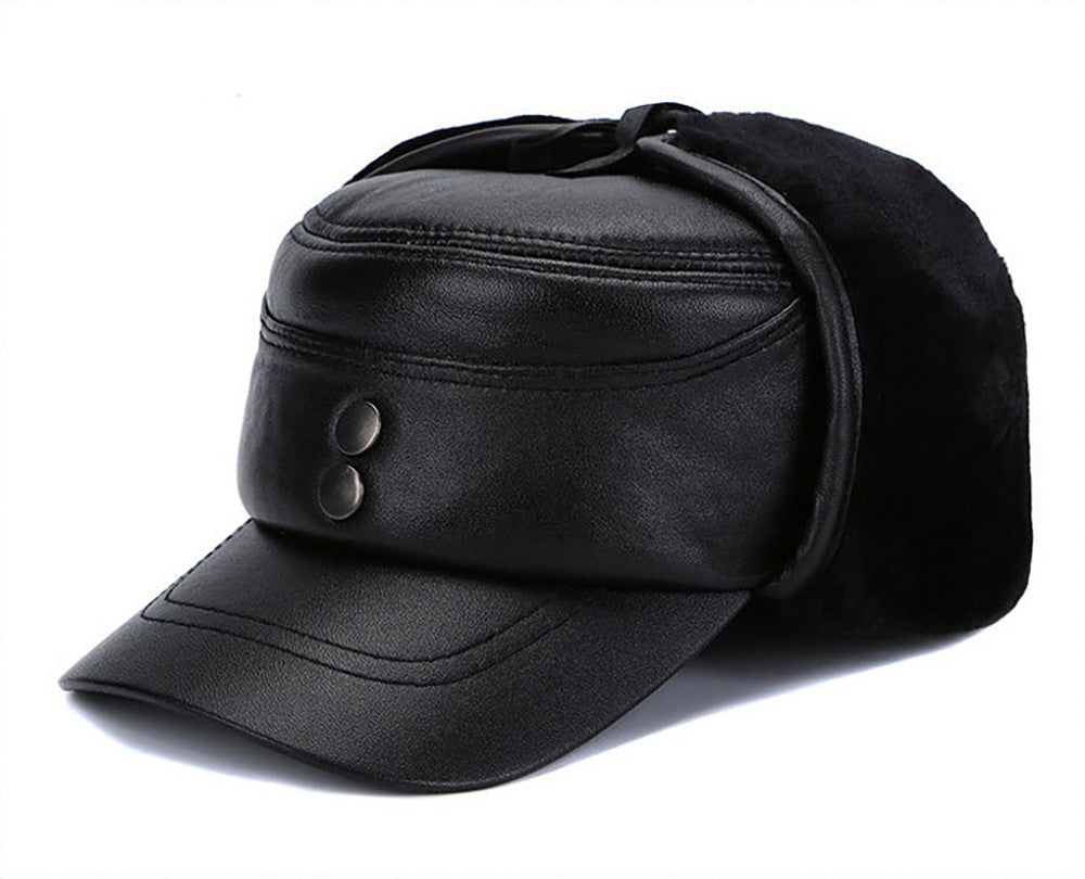2025 New Style Men Ear Flap Genuine Leather Hat Winter Vintage Baseball Caps Thicken Warmer Flat Hats Fashion Real sheepskin Cap