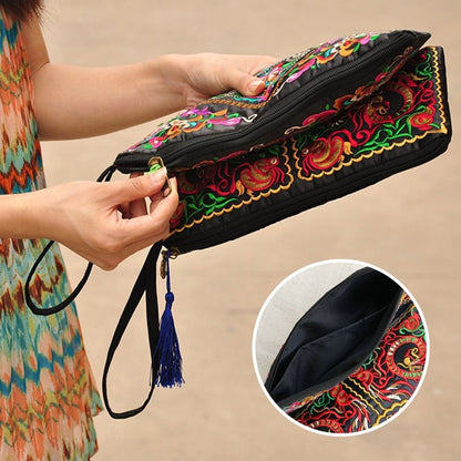 Ethnic Embroidered Small Flap Women  Handbag Coin Purse Lady Clutch Butterfly Flower Bags