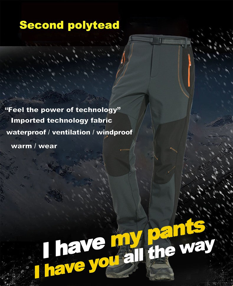 LNGXO Thick Warm Fleece Hiking Pants Men Winter Waterproof Windproof Outdoor Soft Shell Rain Trousers Trekking Camping Ski Pants