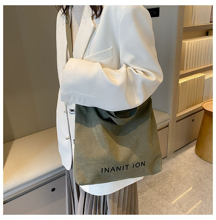 Japanese Canvas Men's and Women's Simple Cross-body Bag Wash Canvas Thick Handbag Large Capacity Arts Students Package Satchel