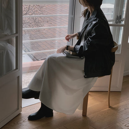 Sli Loose PU Leather Jaet Women's Chic Retro Collar Versatile BF Sle Motorcycle Clothes Trendy Long Sve Zipper