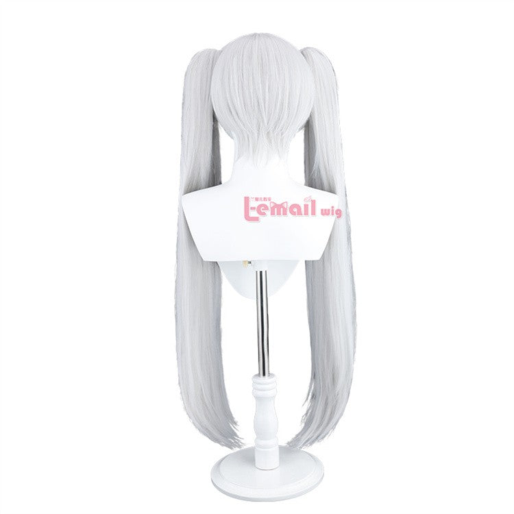 Peruca Sintética L-email wig Sousou no Frieren Frieren Cosplay 90cm Prata Branca Peruca com Dois Rabos de Cavalo Perucas de Halloween