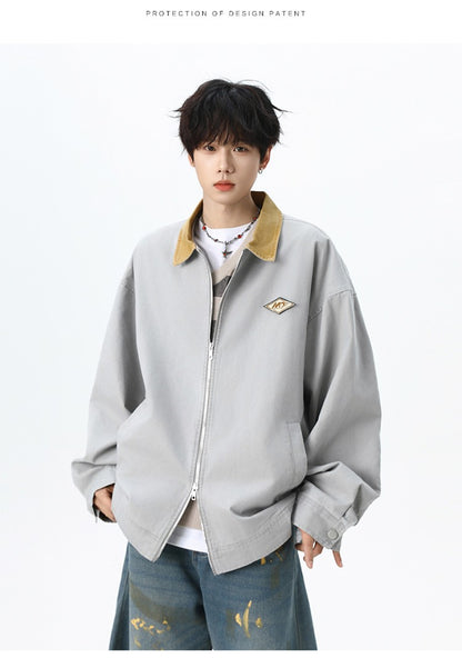 Maxbarley Trendy Cotton Jacket Men Autumn 2025 Hip-Hop Stitching Windproof Lapel Jackets K-Pop Antique Washed Motorcycle Coat