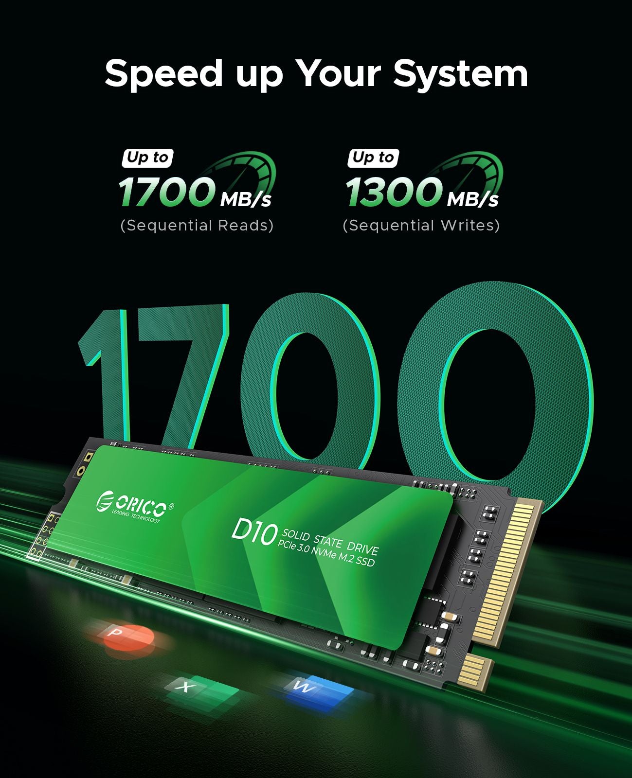 SSD Interno ORICO M.2 NVMe PCIe3.0 1700 MB/s M Key 2280 256GB para Usuários de Escritório Estudantes Notebook Desktop